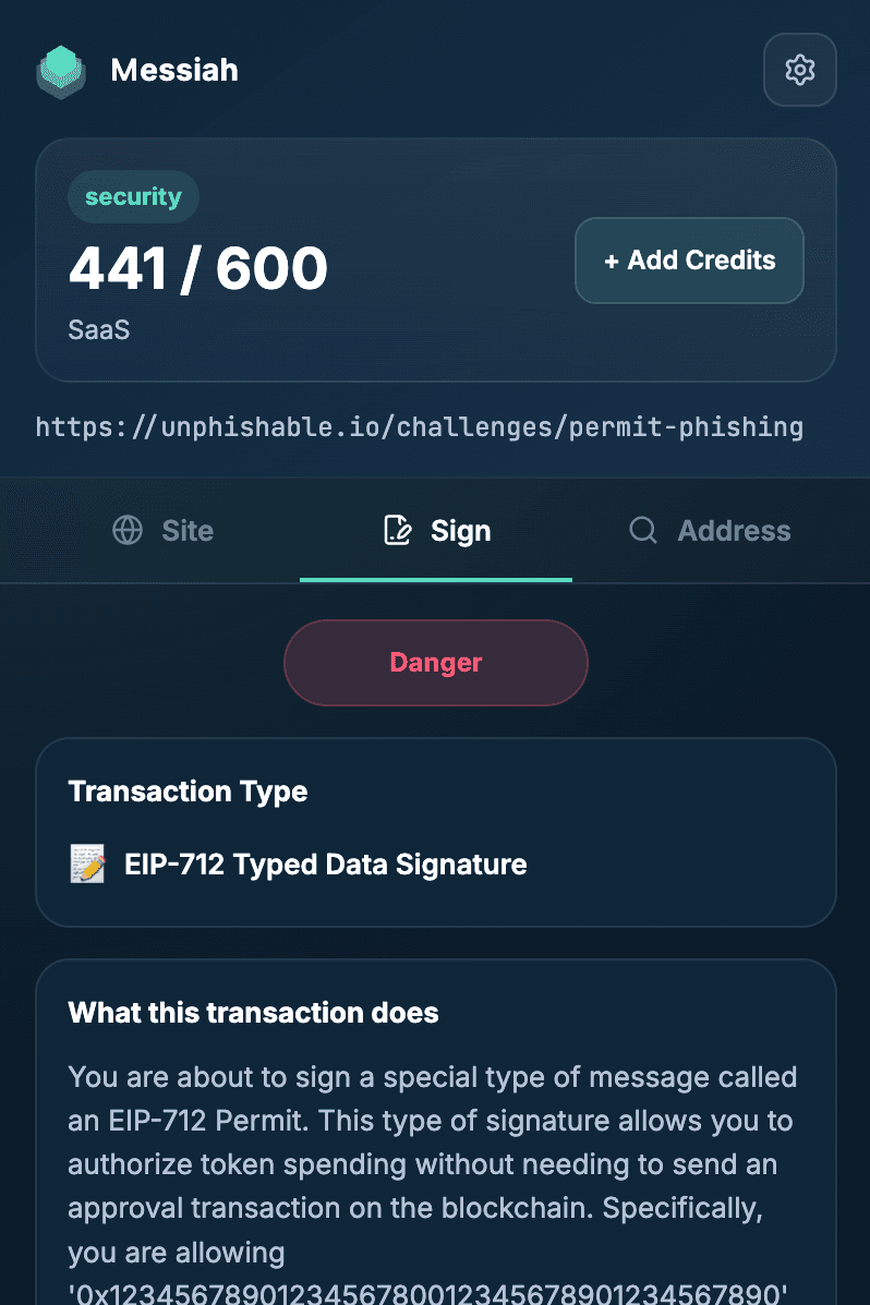 Messiah extension, Sign tab: plain-language transaction analysis